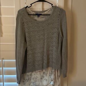 Gray Sweater with Lace Detail